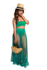 TULLE BAE/ BANDEAU TOP TULLE SKIRT SET- Emerald - Royale Girl Boutique