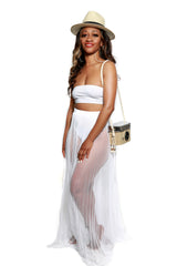 TULLE BAE/ BANDEAU TOP TULLE SKIRT SET- White - Royale Girl Boutique